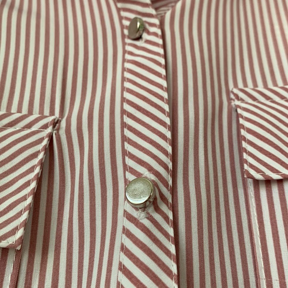 Notations Business Woman Long Sleeve Pink & White Striped Long Sleeve Small